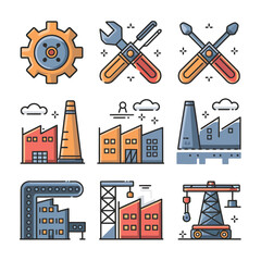 vector icons representing home fix and factory maintenance, gas and electricity maintenance