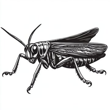 black and white grasshopper detailed drawing clip art preview