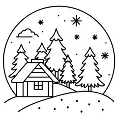 Fototapeta premium Winter Cabin and Snowy Forest Vector