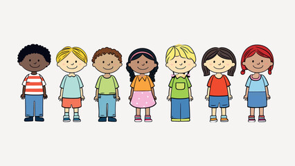 Diverse happy cartoon children illustration
