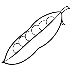 A pea pod is shown in black and white. The pea pod is shown in a very simple and clean style