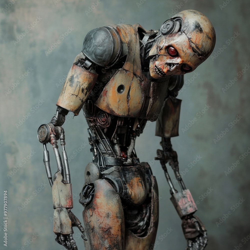 Poster a robot with a large head and a large body