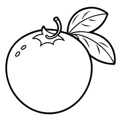 A drawing of a blueberry with a leaf on top. The drawing is in black and white