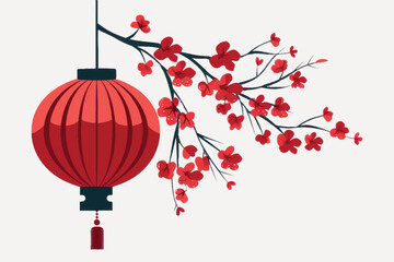 Red lantern cherry blossoms branch