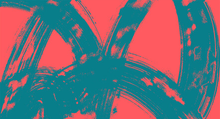 Green bold brush stroke with spray texture. Template hand drawn distress damaged edge art design, banner, poster. Grainy bold green strokes texture with small dots. Vector brush background for posters