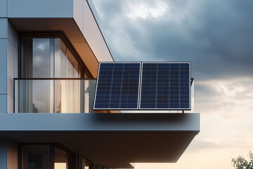 Solar Balkonkraftwerk auf dem Balkon einer Wohnung oder Büro, kleine Solaranlage für Wohnungseigentümer und Mieter