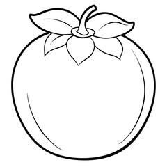A persimmon is shown in a white background. The persimmon is the main focus of the image. The persimmon is surrounded by a leaf, which adds a touch of nature to the scene. Scene is simple and clean
