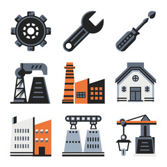 Fototapeta premium vector icons representing home fix and factory maintenance, gas and electricity maintenance
