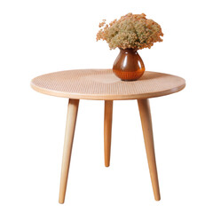 A Three-Legged Wooden Table with a Brown Base, Isolated on Transparent Background, PNG