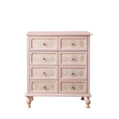 A White or Light Pink Classic Dresser With Eight Drawers, Isolated on Transparent Background, PNG
