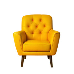 A Yellow Leather Mid-Century Chair, Isolated on Transparent Background, PNG
