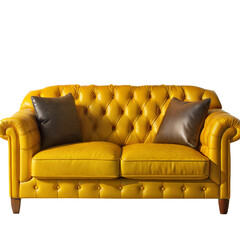 A Yellow Mid-Century Couch, Cozy Sofa, Isolated on Transparent Background, PNG