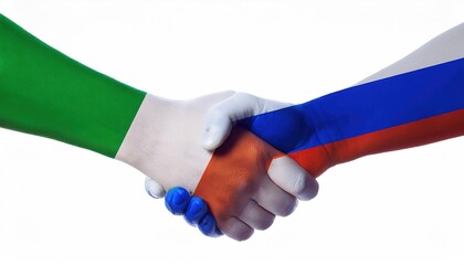 Symbolic Representation of Italian and Russian Unity Through Handshake