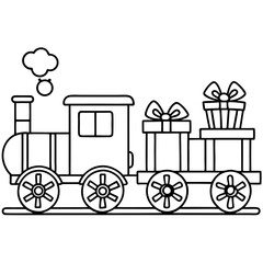 Festive Train with Present-Laden Cars and Steam Engine – Vector Art