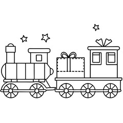 Festive Train with Present-Laden Cars and Steam Engine – Vector Art