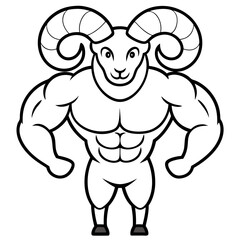 Ram with curved horns and a strong, muscular build line art vector