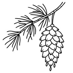 Snow-Covered Pine Branch with Pine Cones - Vector Art