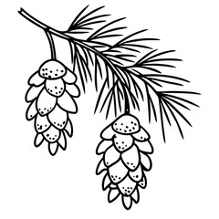 Snow-Covered Pine Branch with Pine Cones - Vector Art