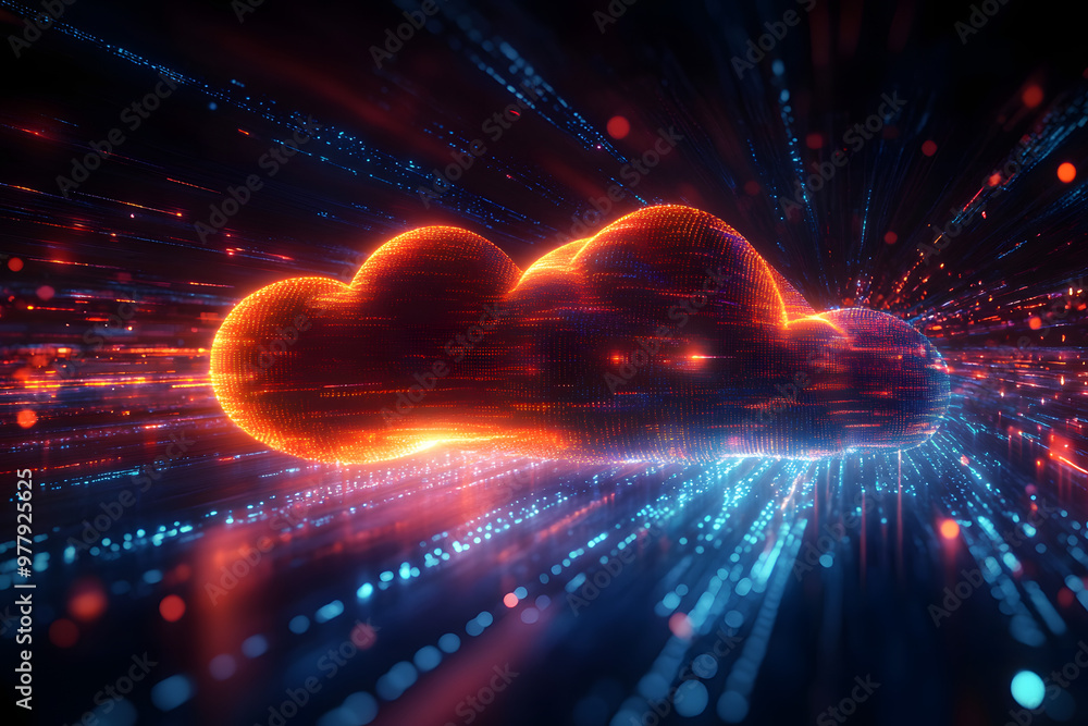 Poster cloud computing transfer big data on internet. futuristic digital technology .