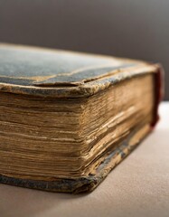 Isolated old book with depth of field showcasing worn cover and vintage pages