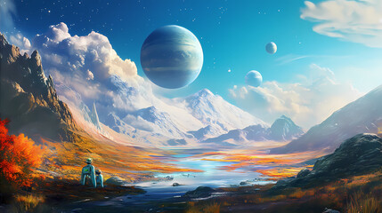 Space tourism packages to witness the terraforming of new worlds, featuring guided tours by androids. Terraforming. Illustration