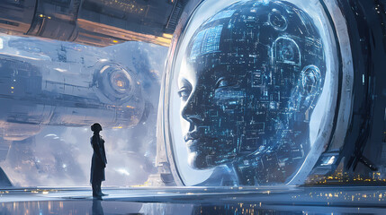 Sphinx ai companion - future tech assistant illustration. Galactic Empire. Illustration