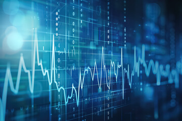 A blue and red graph with a lot of numbers and lines. The graph is showing a pattern of numbers and lines that are constantly changing