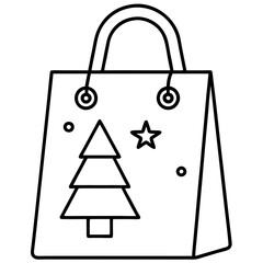 Christmas Gift Bag with Tree and Star Design Vector