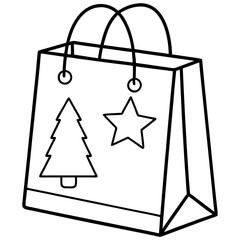 Christmas Gift Bag with Tree and Star Design Vector