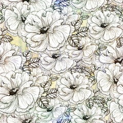 Seamless pattern. Flowers - decorative composition. Watercolor illustration. Use printed materials, signs, objects, sites, maps.