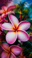Close up pink plumeria flower background, nature abstract
