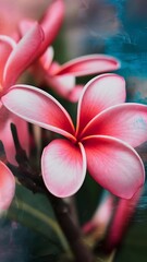 Close up pink plumeria flower background, nature abstract