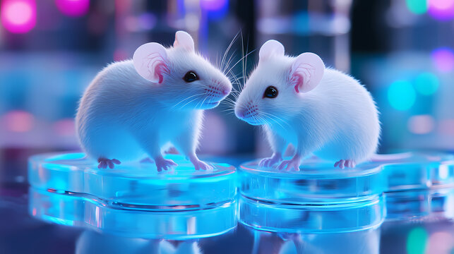 Twin lab mice in a scientific research facility. Cloning Lab. Illustration