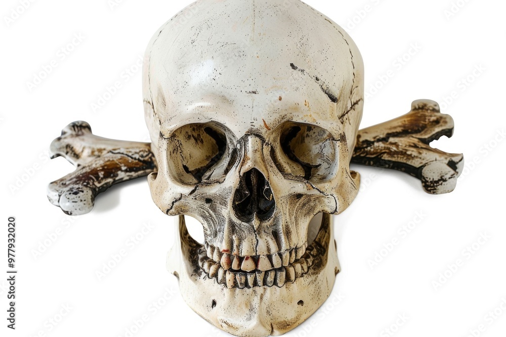 Poster a skull with crossed bones on a white background