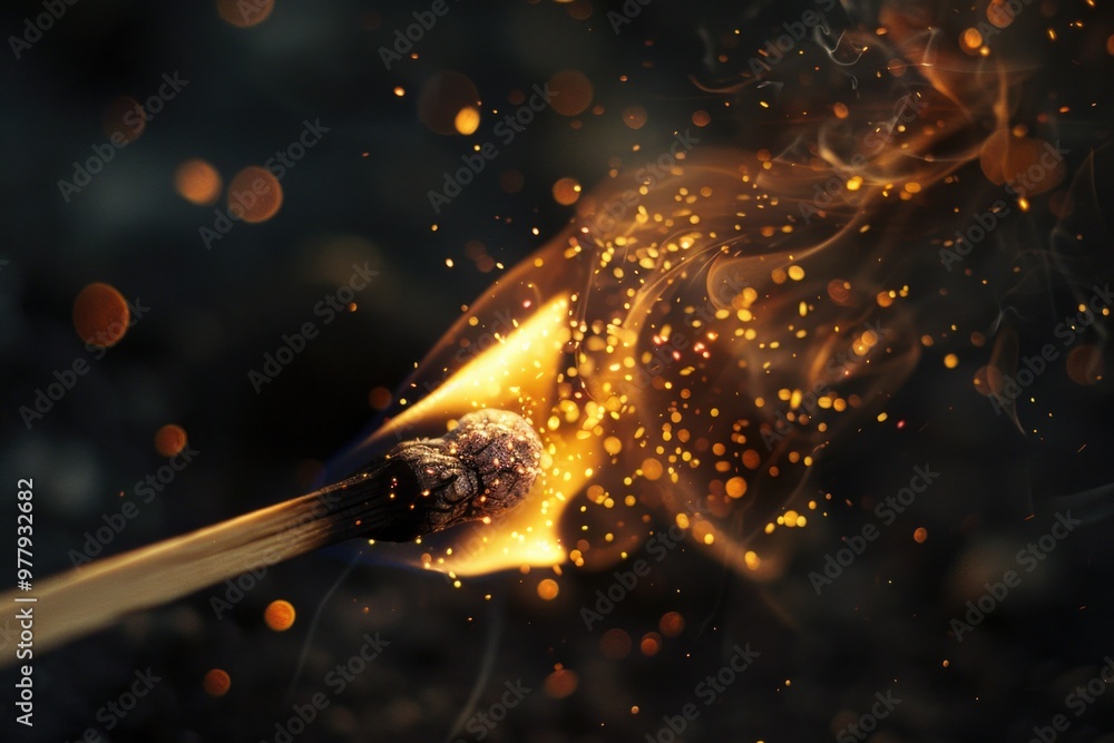 Aufkleber a single matchstick with the tip ignited, ready to be used for lighting