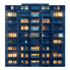 Obraz premium Modern apartment building exterior facade at night showing life inside with glowing windows