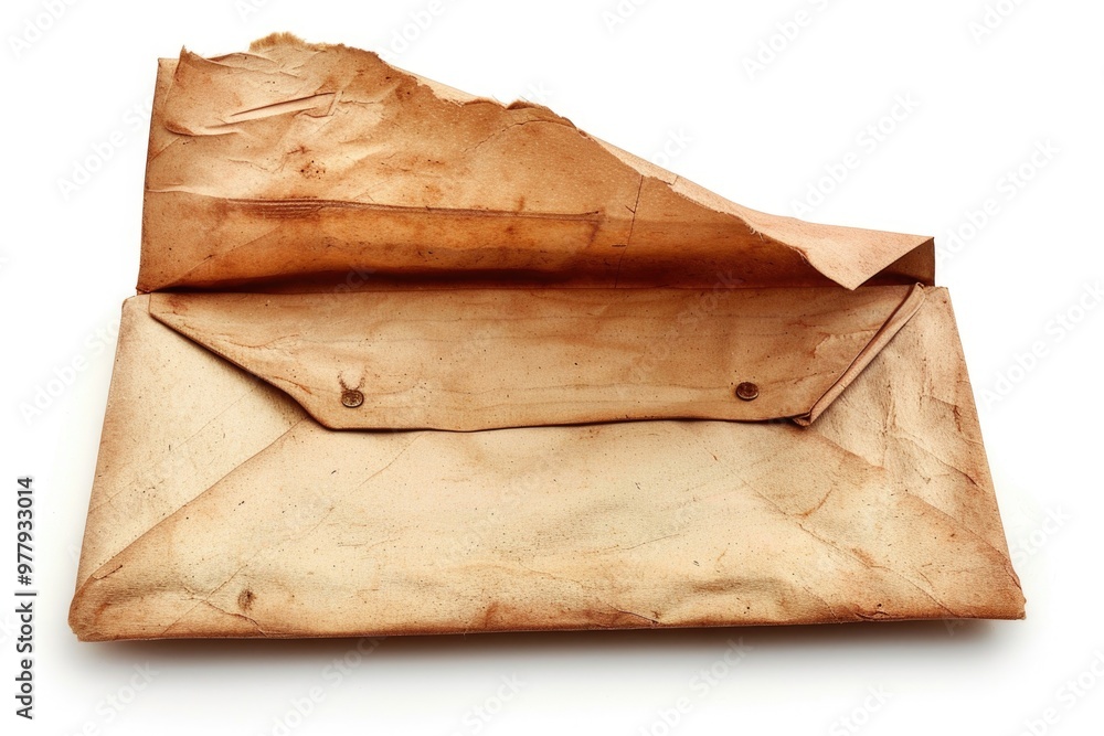 Aufkleber a piece of brown paper with a piece of another page torn off, possibly from a book or document