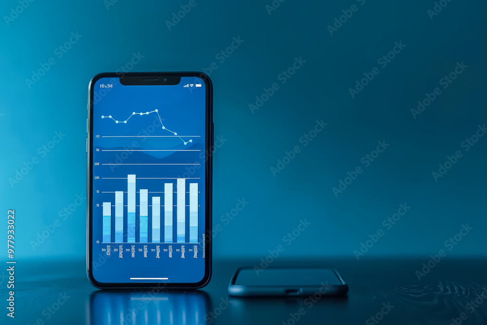 Poster a phone with a blue screen showing a pie chart. the pie chart is divided into two sections, one of w