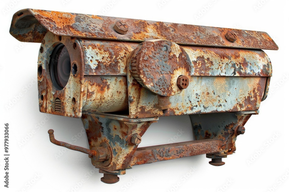 Aufkleber a vintage camera displayed on a wall with a worn-out finish and nostalgic charm