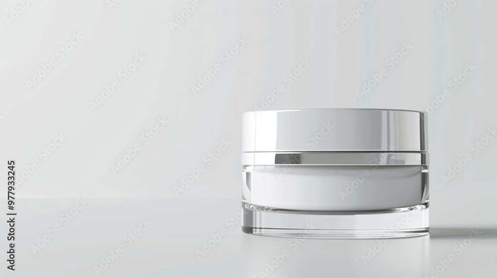 Poster a jar of cream sitting on a table with a white background