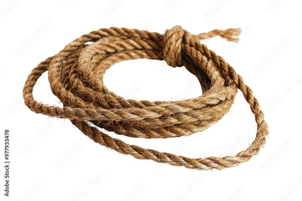Poster a simple rope made of jute on a pure white background, great for crafting and diy projects