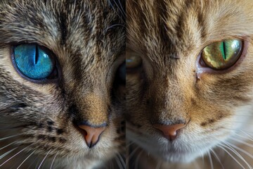 A close-up shot of a cat with striking blue eyes, providing a unique view into the animal's gaze