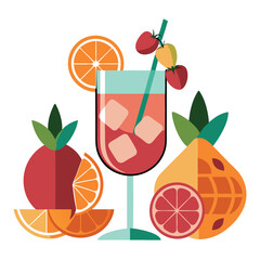 Summer cocktails and fruit platter vibrant illustration-aperitivo3.eps