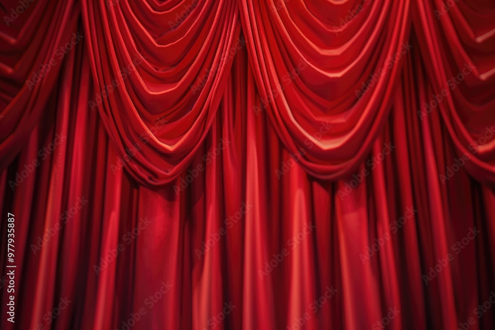 Poster a close-up shot of a red curtain on a stage, ready for performance