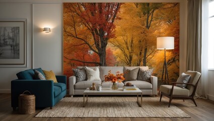 Image autumn minimalist living room with morning sun