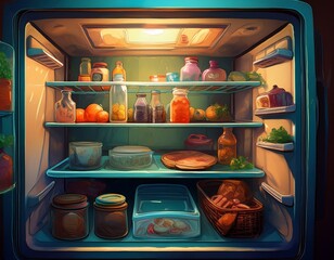 Food kept chilled inside a fridge