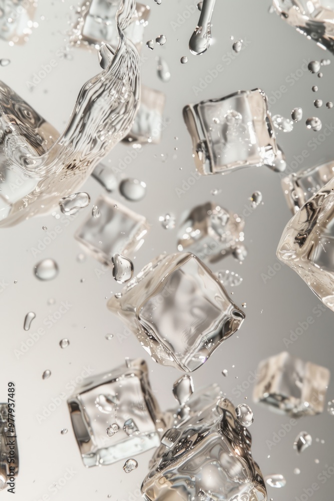 Poster frozen ice cubes floating on the surface of calm water