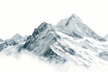 Obraz premium A person on a snowboard descends a snow-covered mountain range