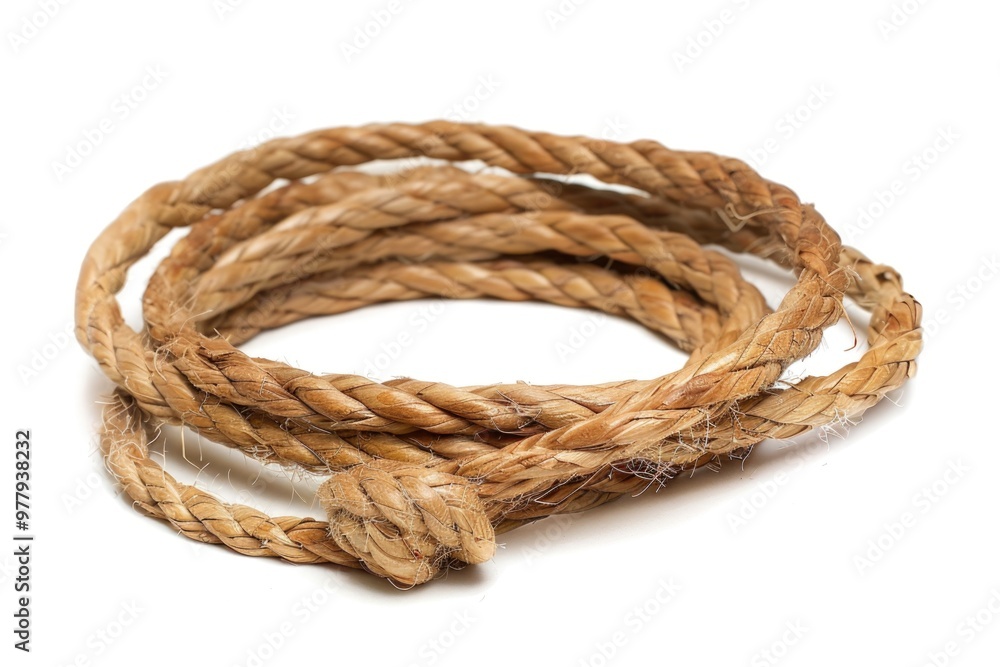 Poster a detailed view of a rope lying on a white surface, useful for graphic design or illustration projec