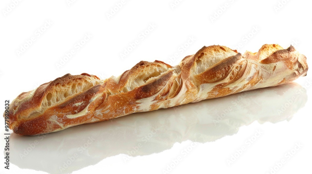 Poster freshly baked bread on a clean white surface, ready for use or display